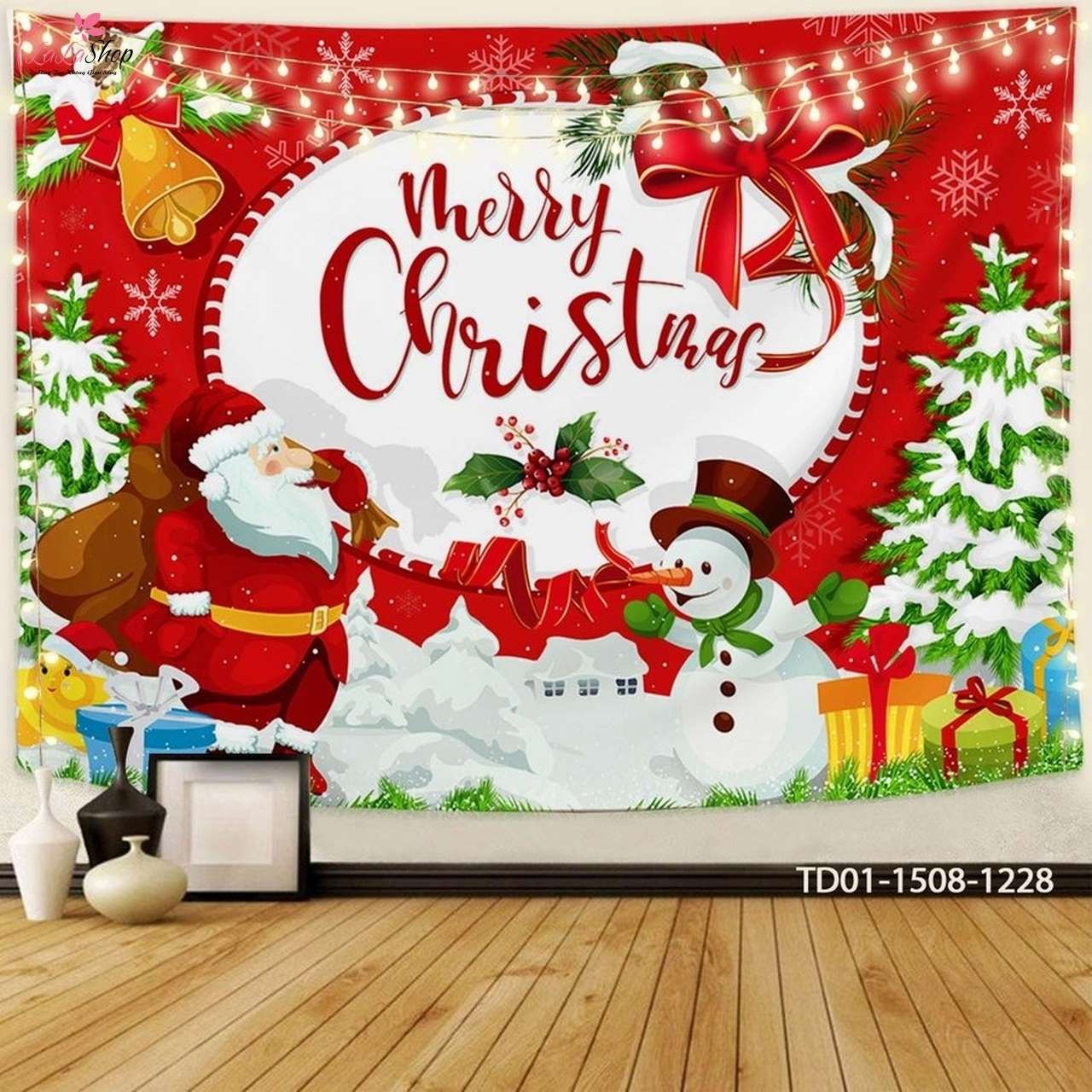 Tranh vải - Merry Christmas lời ch&uacute;c Gi&aacute;ng sinh an l&agrave;nh