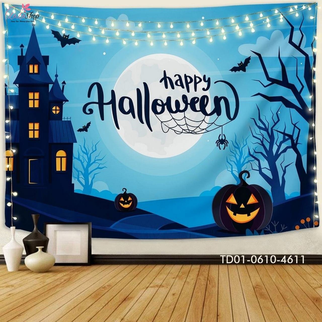Tranh vải decor Halloween ấn tượng với c&aacute;c tr&aacute;i b&iacute; c&oacute; khu&ocirc;n mặt lạ, k&igrave; dị