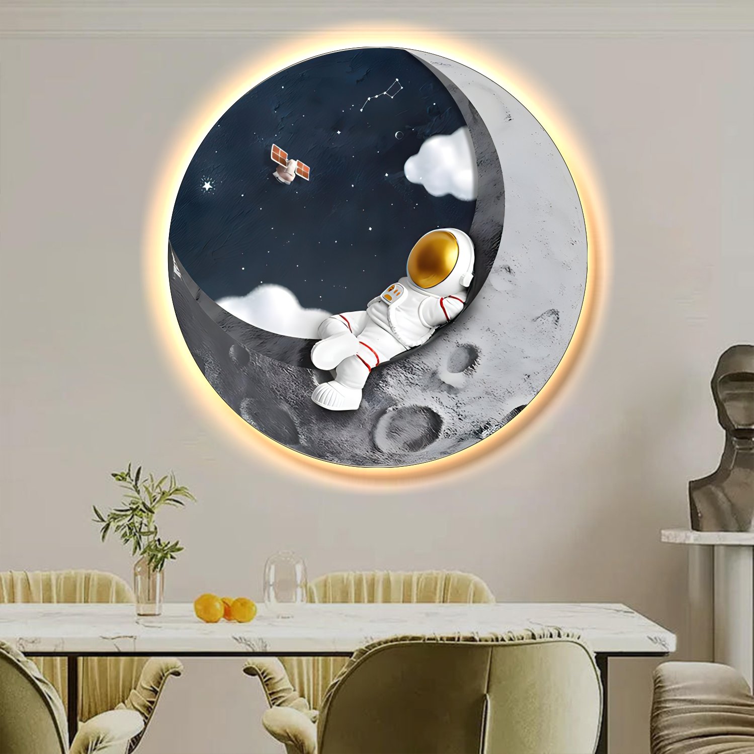 Tranh đèn LED treo tường phi hành gia nghe nhạc Lofi chill trên nữa vầng trăng