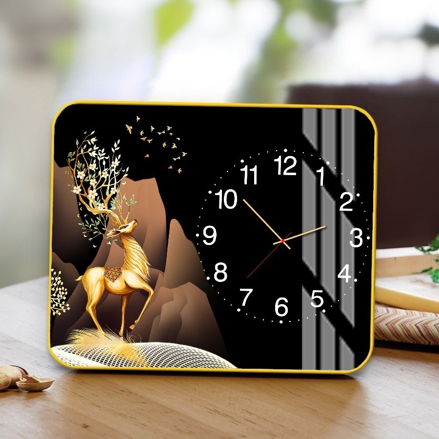 Tranh Đồng Hồ Để Bàn Hươu Vàng Sừng Hoa