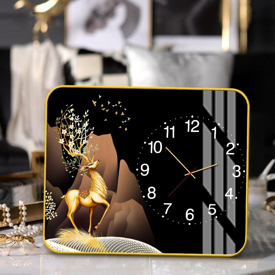 Tranh Đồng Hồ Để Bàn Hươu Vàng Sừng Hoa