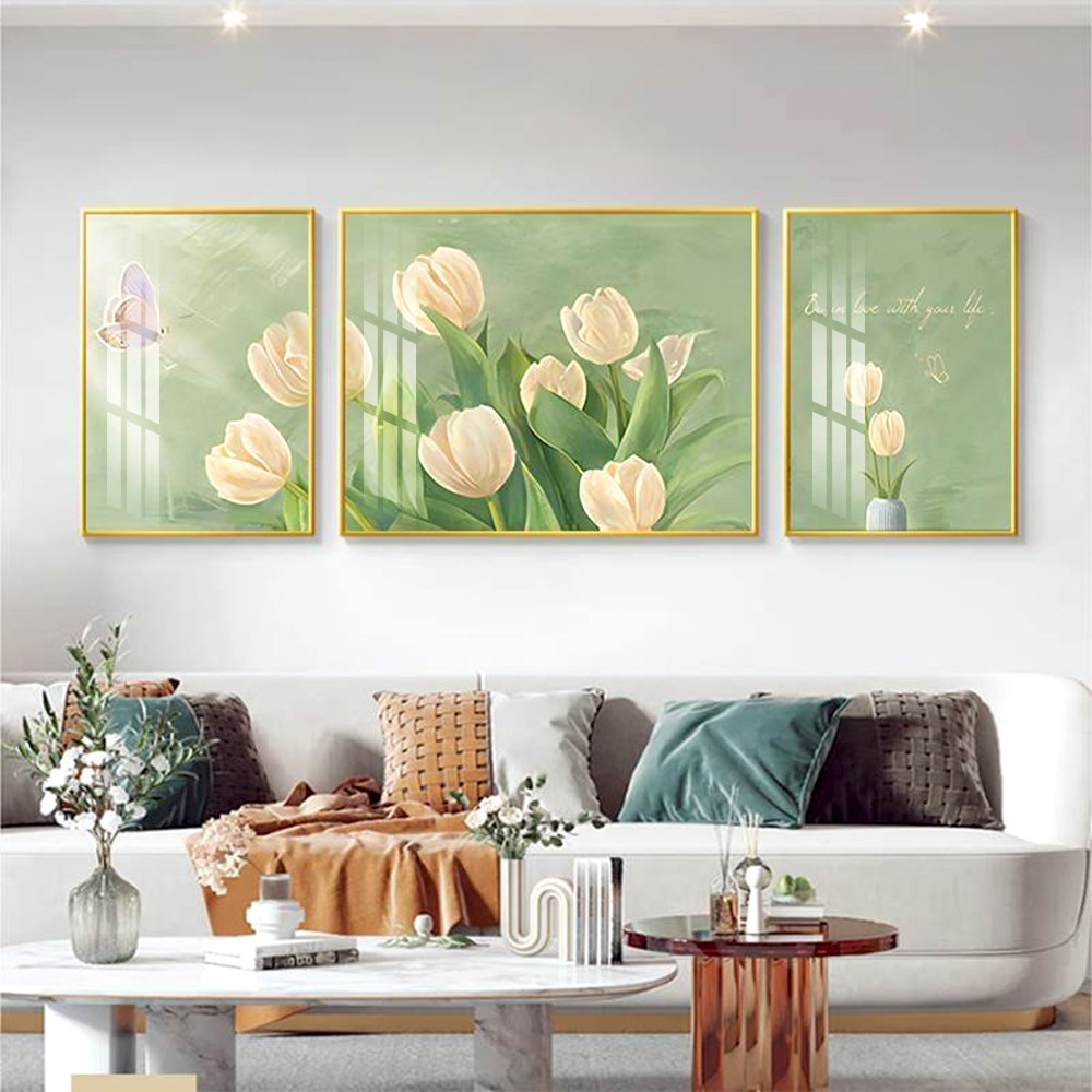 Tranh Treo Tường Bướm Và Hoa Tulip Nghệ Thuật