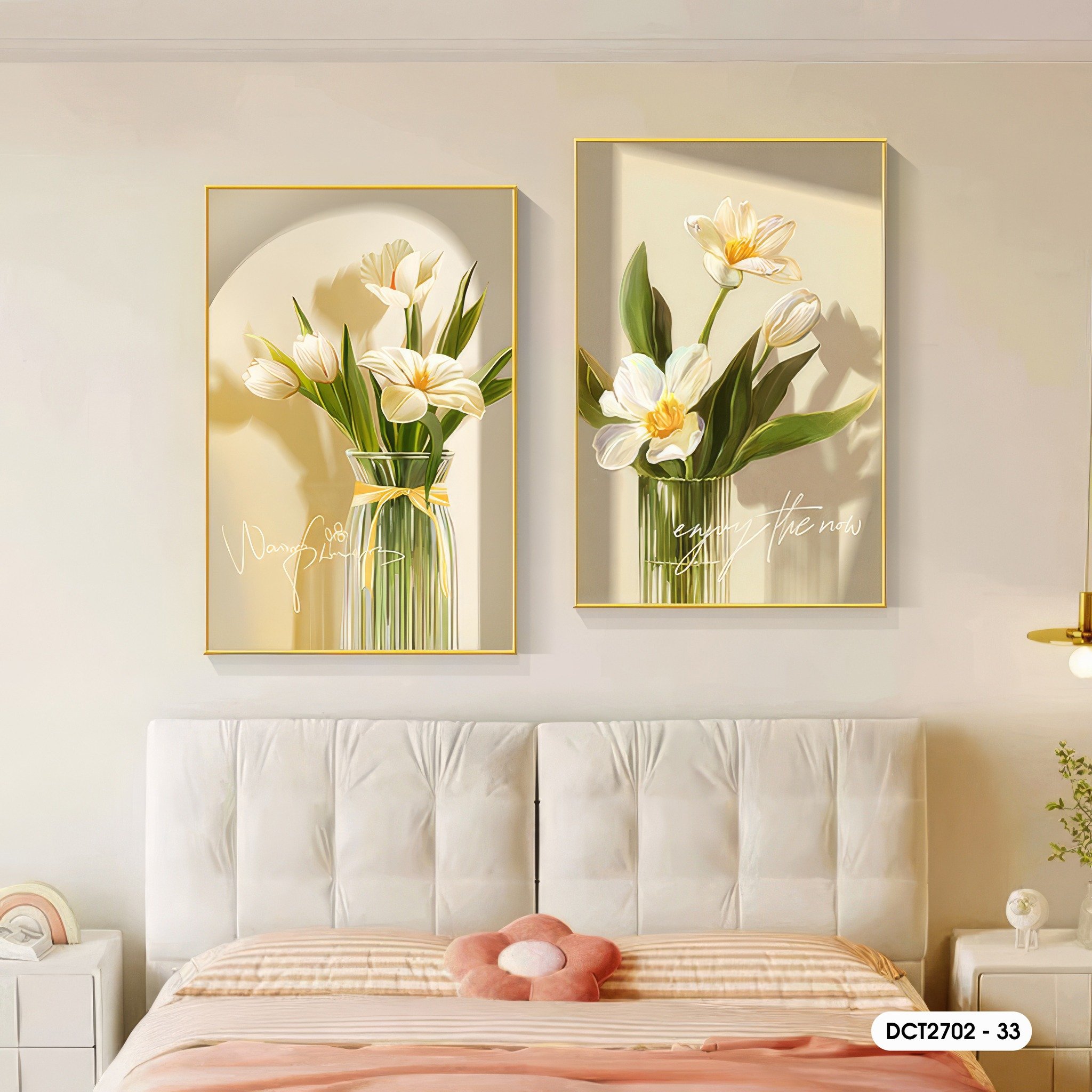 Tranh Treo Tường Bộ 2 Tấm Hoa Lá Nghệ Thuật 2