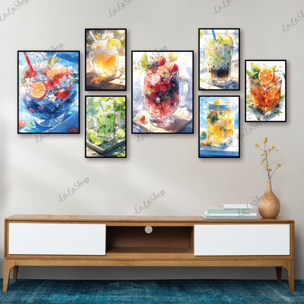 Set 7 Tranh Dán Tường Nước Uống Giải Nhiệt Mùa Hè
