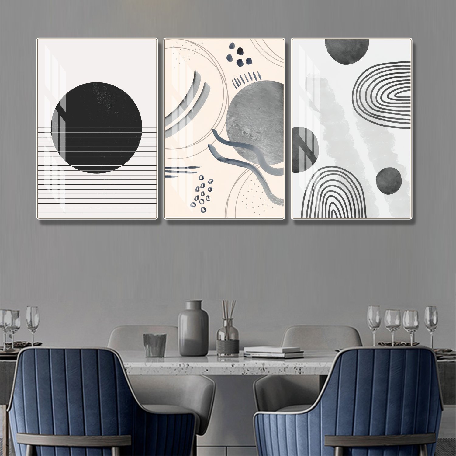 Bộ 3 Tấm Tranh Treo Tường Trừu Tượng Nghệ Thuật