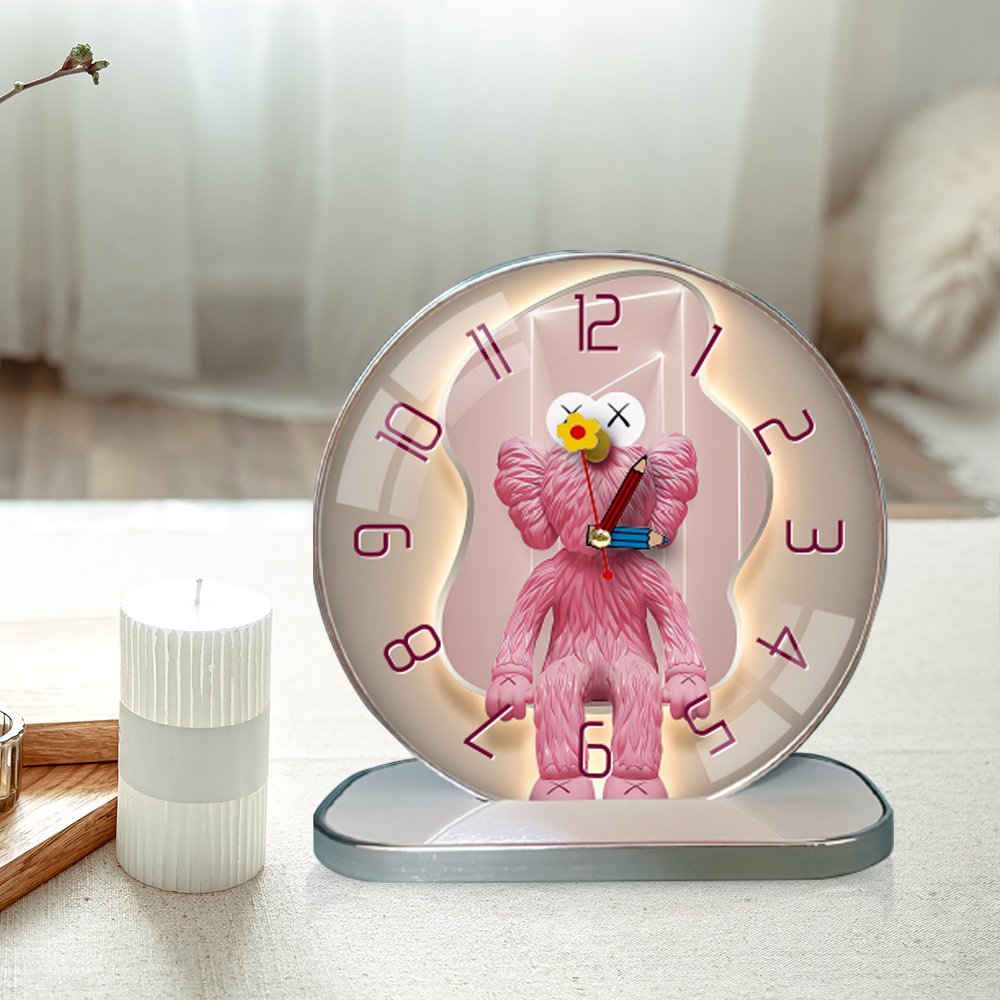 Tranh Đồng Hồ Để Bàn Gấu Kaws Hồng Nghệ Thuật