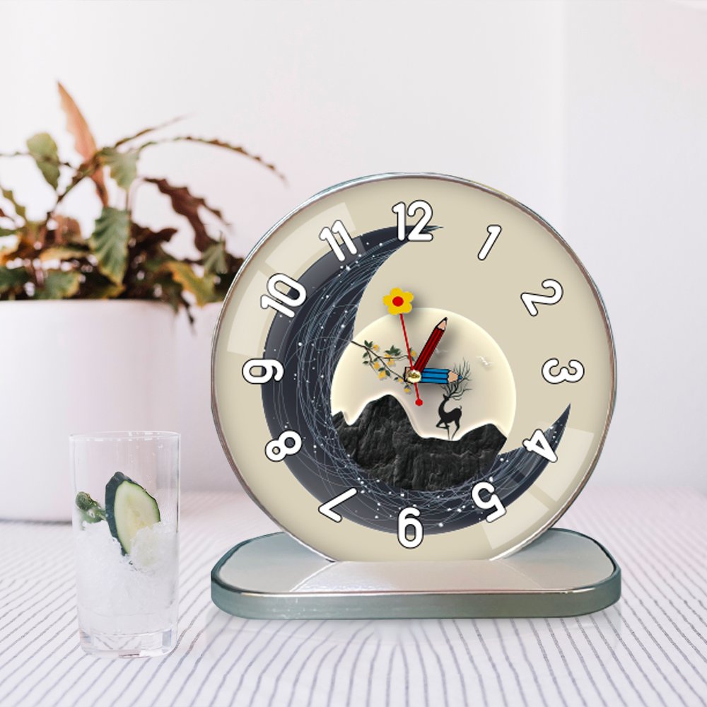 Tranh Đồng Hồ Để Bàn Hươu Và Ánh Trăng Nghệ Thuật