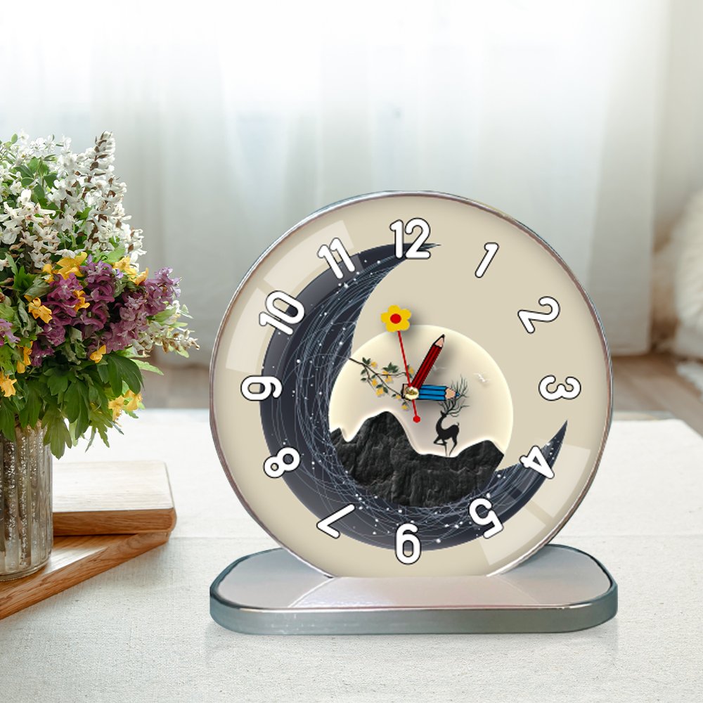 Tranh Đồng Hồ Để Bàn Hươu Và Ánh Trăng Nghệ Thuật