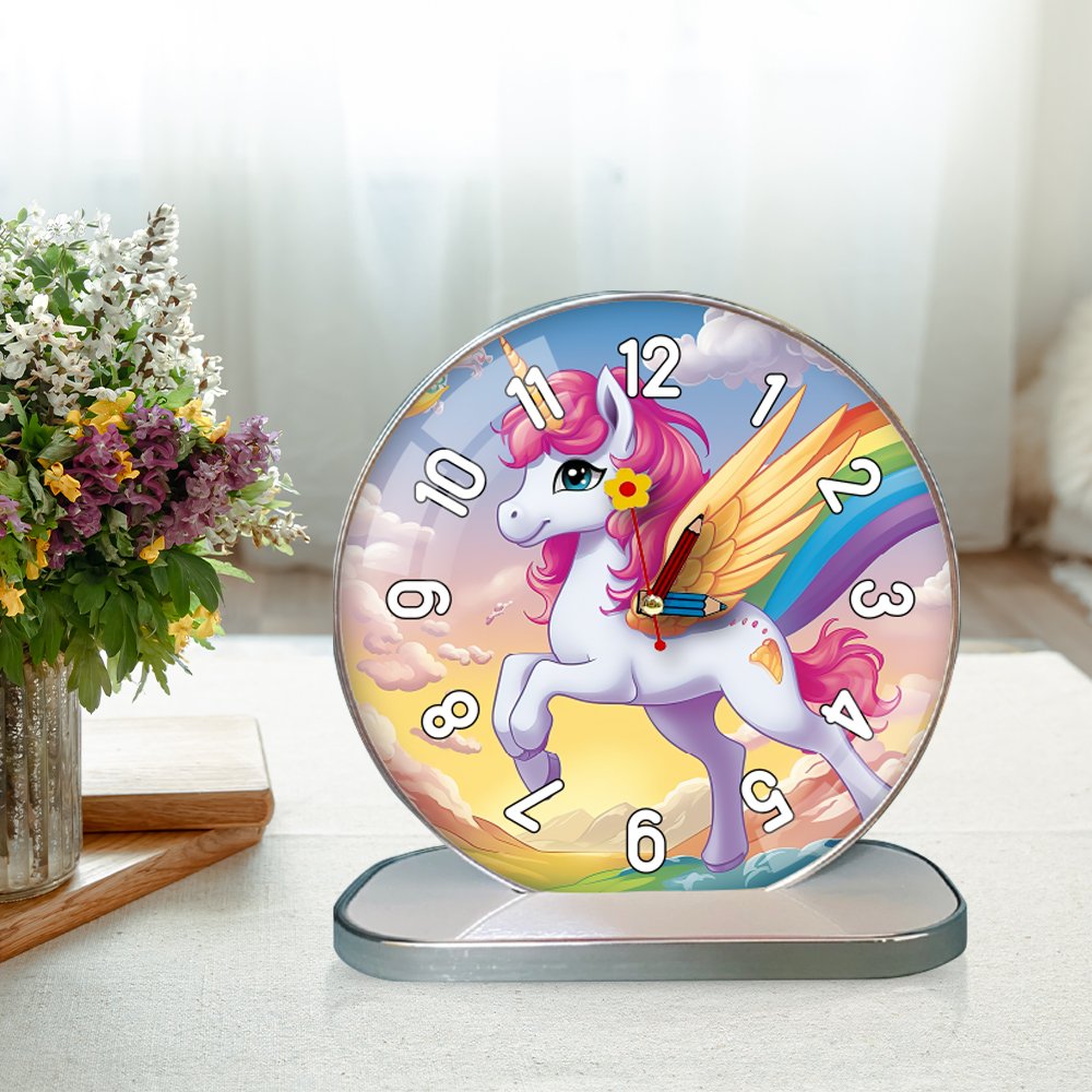 Tranh Đồng Hồ Để Bàn Ngựa Thiên Thần Pony Cầu Vòng
