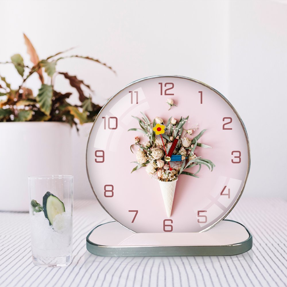 Tranh Đồng Hồ Để Bàn Vintage Hoa Hồng Trắng