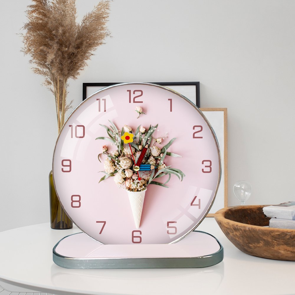 Tranh Đồng Hồ Để Bàn Vintage Hoa Hồng Trắng