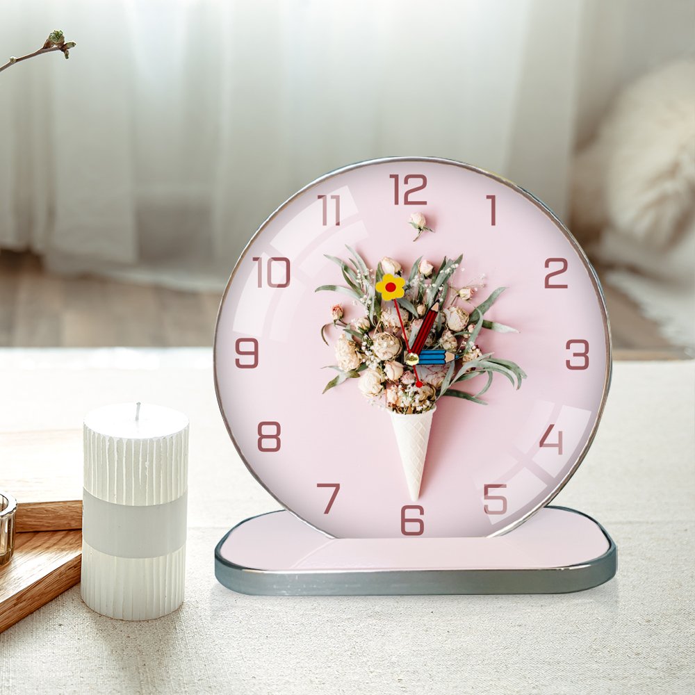 Tranh Đồng Hồ Để Bàn Vintage Hoa Hồng Trắng