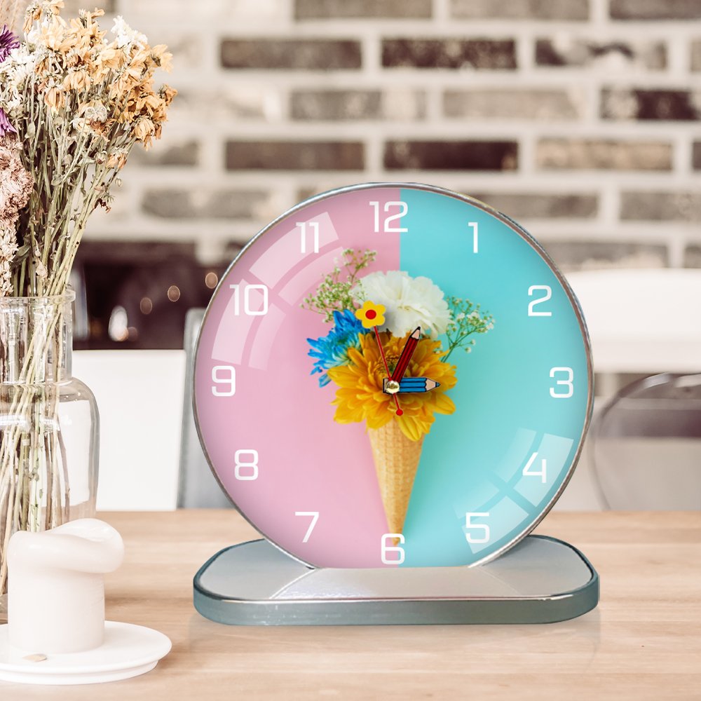 Tranh Đồng Hồ Để Bàn Vintage Hoa Sắc Màu