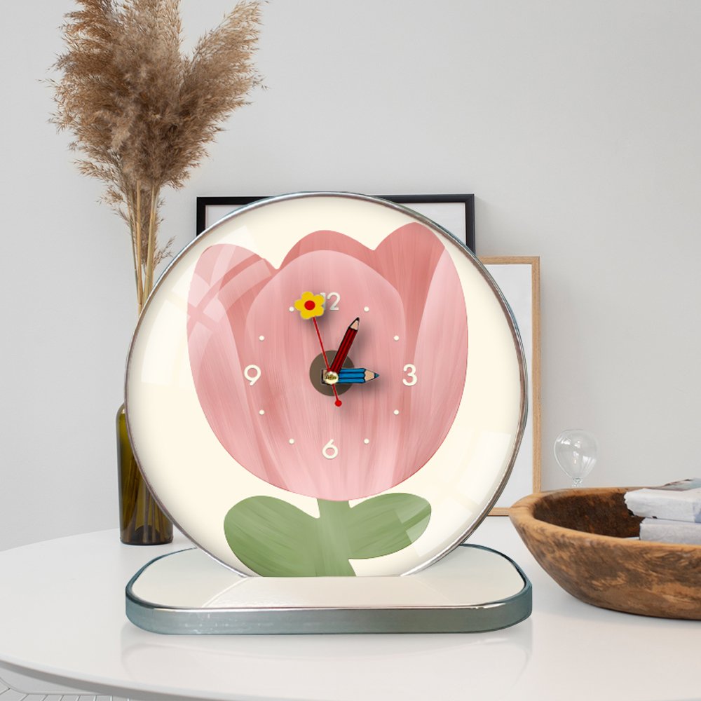 Tranh Đồng Hồ Để Bàn Hoa Tulip Hồng Nghệ Thuật