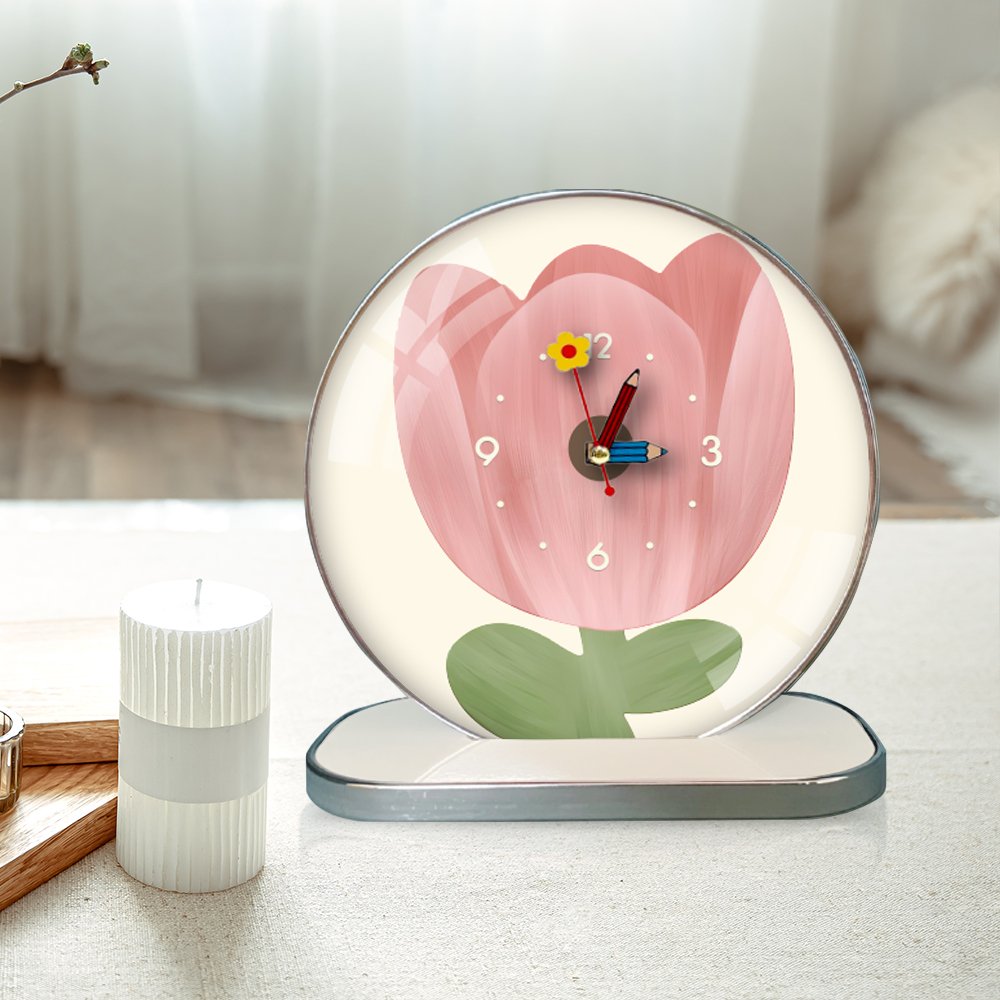 Tranh Đồng Hồ Để Bàn Hoa Tulip Hồng Nghệ Thuật