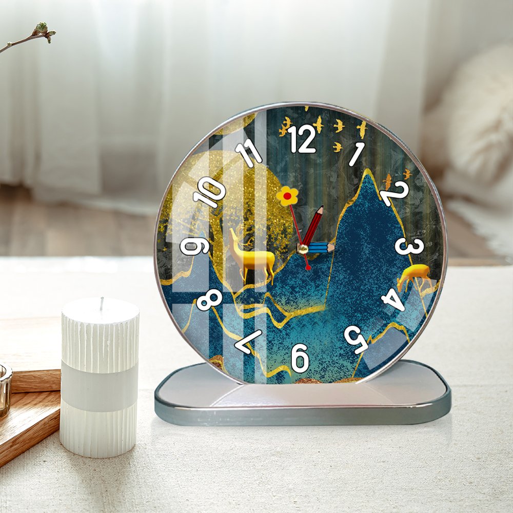 Tranh Đồng Hồ Dây Treo Tráng Gương Hươu Và Cây Vàng Nghệ Thuật