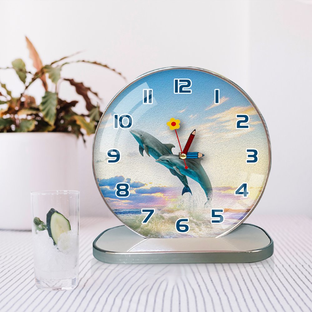 Tranh Đồng Hồ Để Bàn Hai Chú Cá Voi Xanh