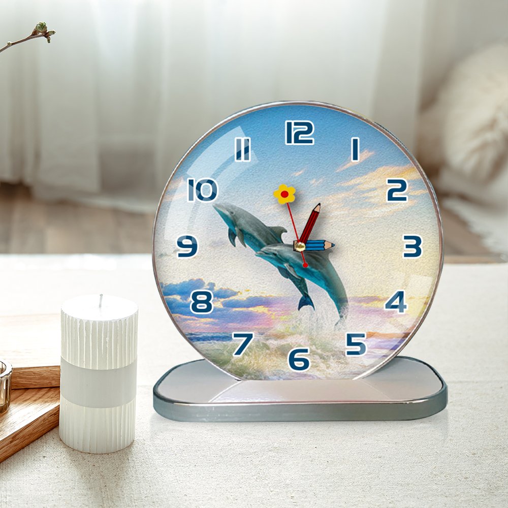 Tranh Đồng Hồ Để Bàn Hai Chú Cá Voi Xanh