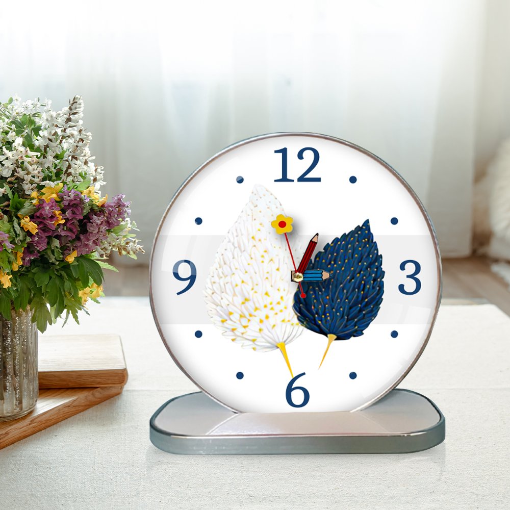 Tranh Đồng Hồ Để Bàn Lông Vũ 3D Nghệ Thuật