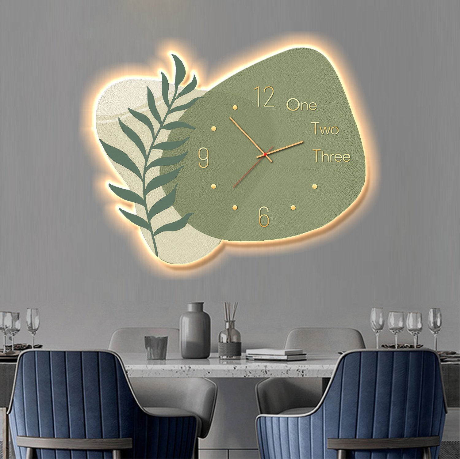 Tranh đèn LED treo tường tráng gương cao cấp kèm đồng hồ mẫu 321