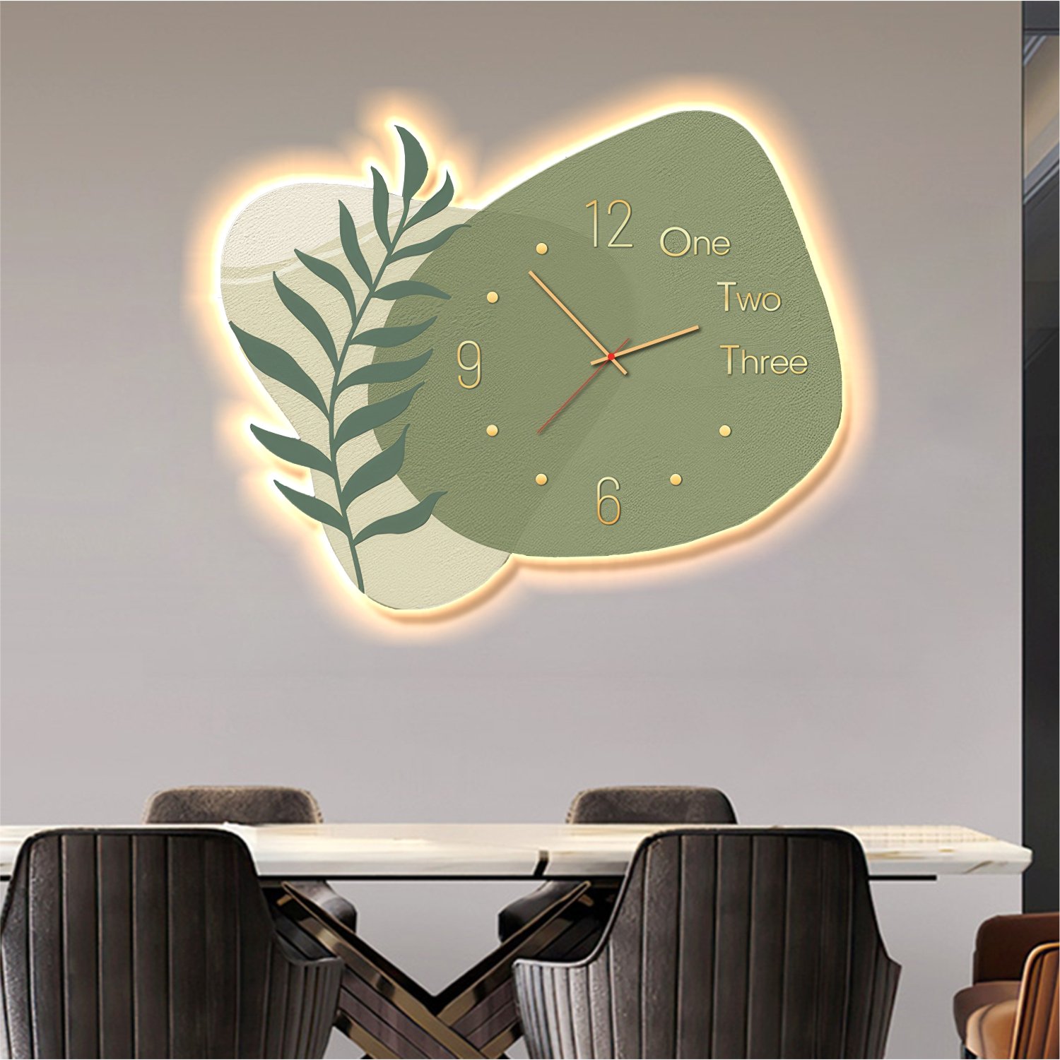 Tranh đèn LED treo tường tráng gương cao cấp kèm đồng hồ mẫu 321