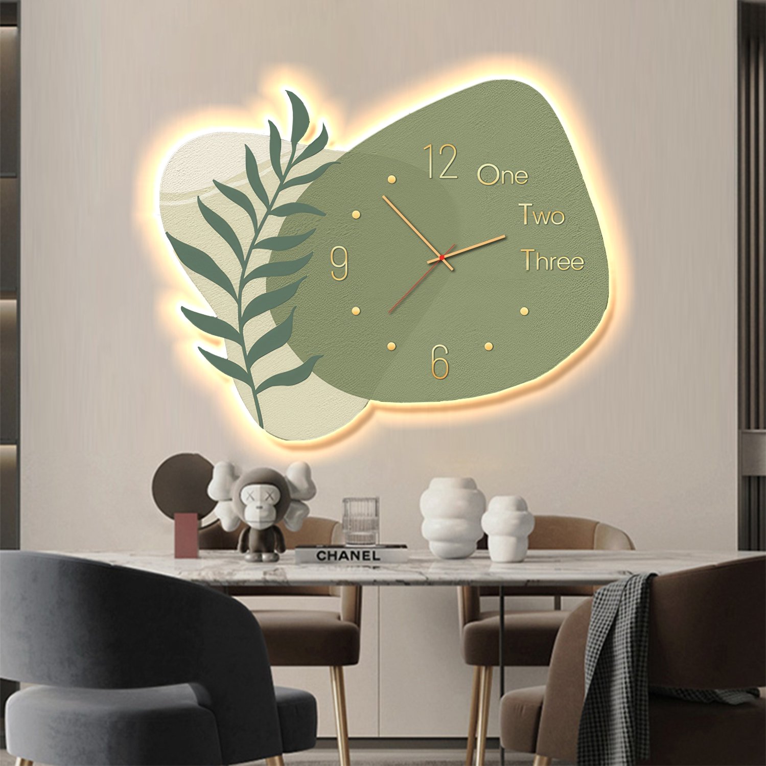 Tranh đèn LED treo tường tráng gương cao cấp kèm đồng hồ mẫu 321