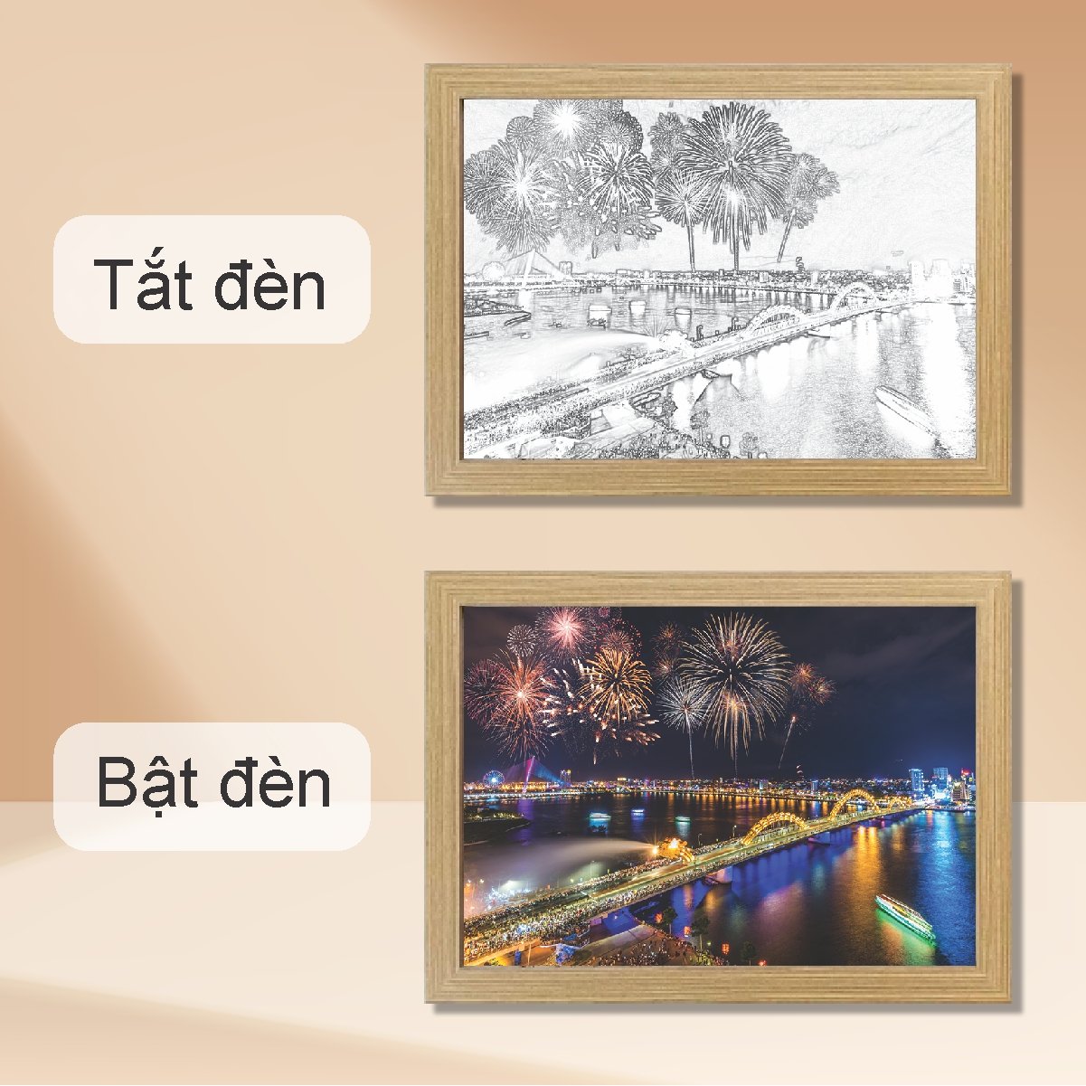 Tranh Đèn Led 3D Đổi Màu 3 Chế Độ Đà Nẵng Trong Đêm Lễ Hội Pháo Hoa