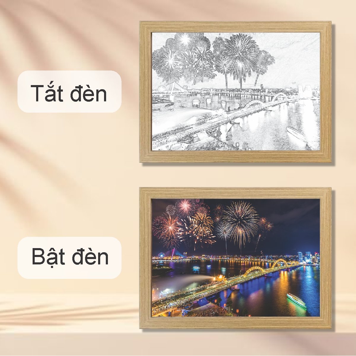 Tranh Đèn Led 3D Đổi Màu 3 Chế Độ Đà Nẵng Trong Đêm Lễ Hội Pháo Hoa