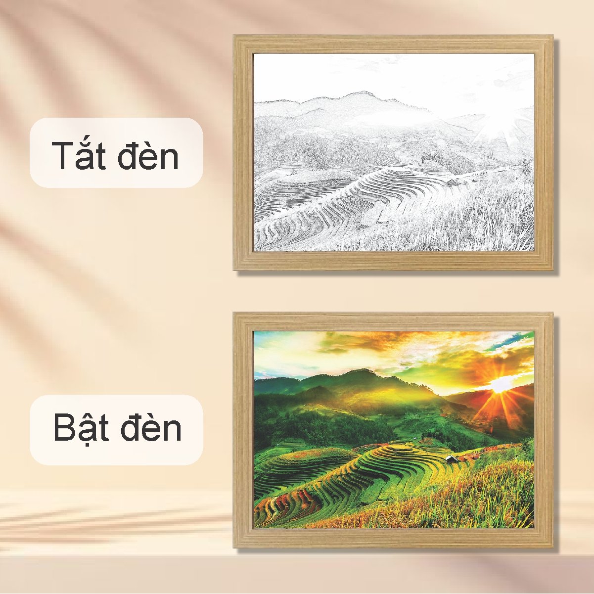 Tranh Đèn Led 3D Đổi Màu 3 Chế Độ Phong Cảnh Ruộng Bậc Thang Tây Bắc