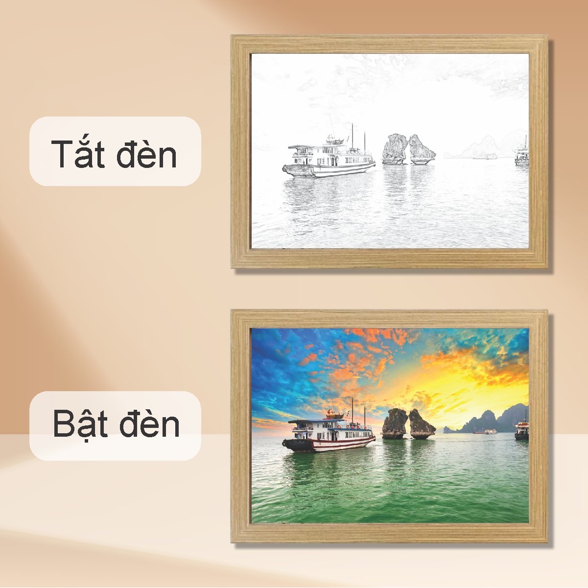 Tranh Đèn Led 3D Đổi Màu 3 Chế Độ Phong Cảnh Vịnh Hạ Long Tươi Đẹp