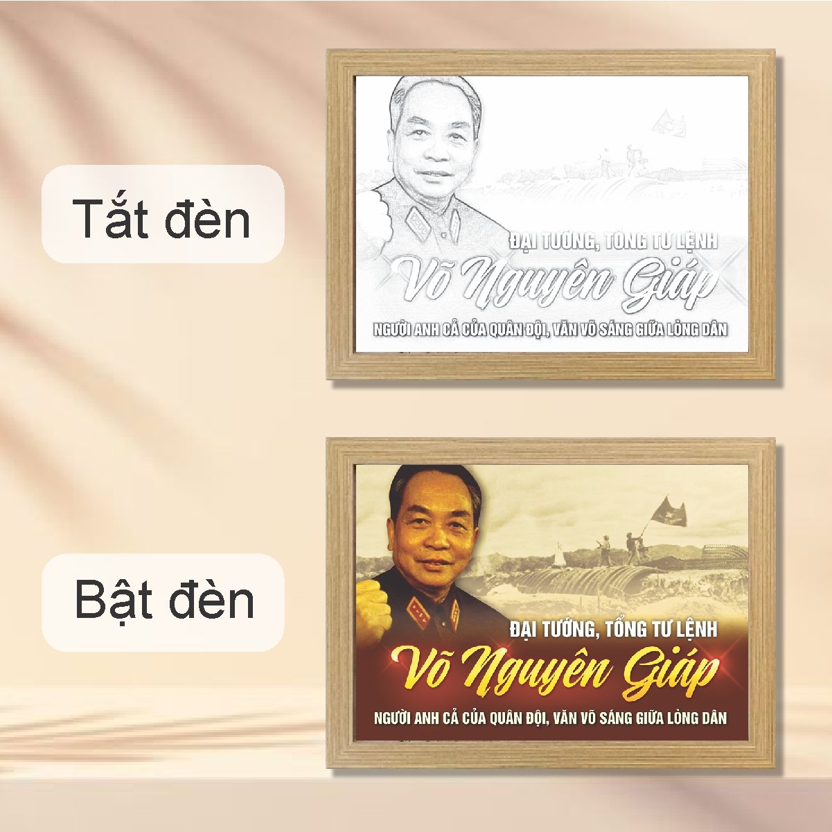Tranh Đèn Led Tráng Gương 3D Đổi Màu 3 Chế Độ Đại Tướng Võ Nguyên Giáp