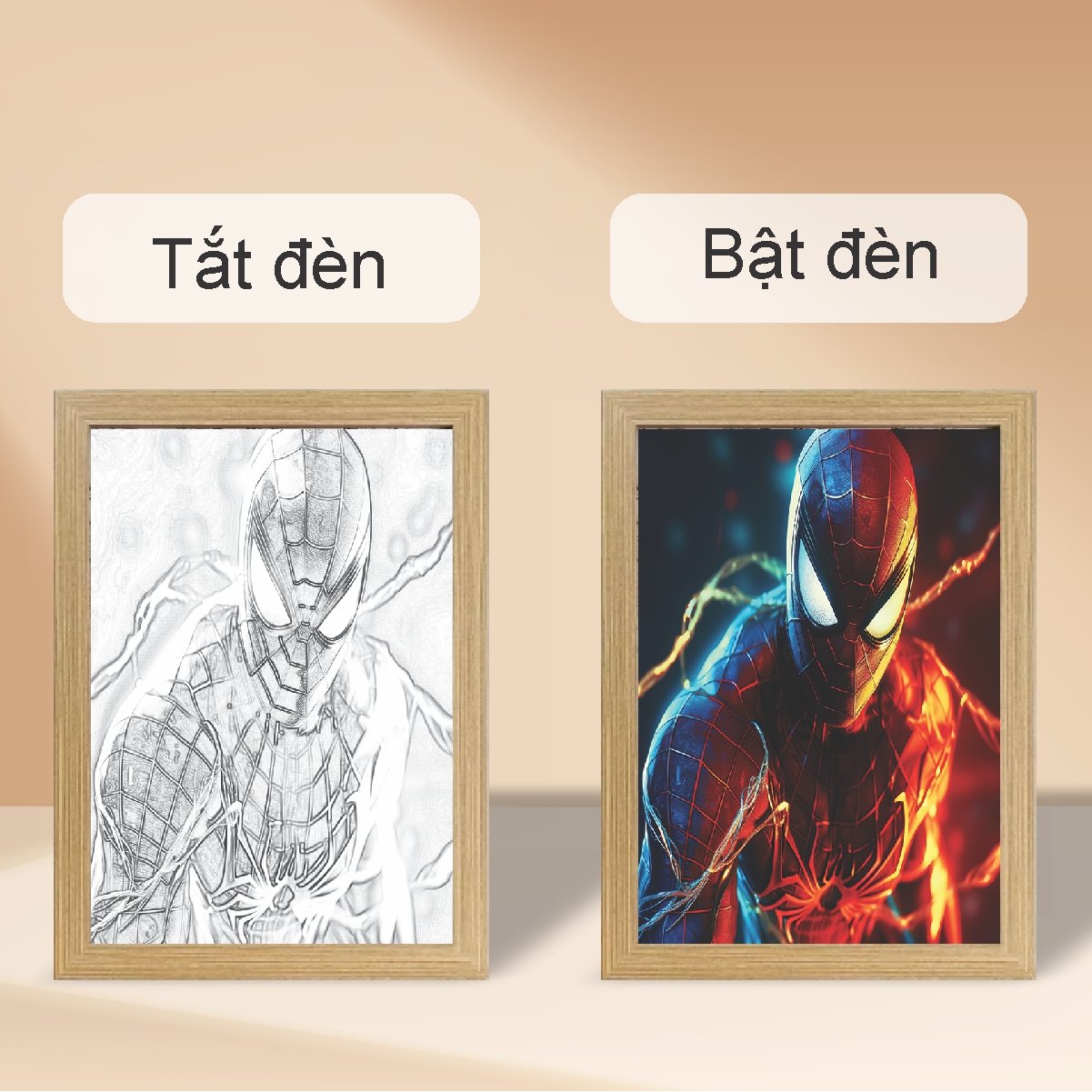 Tranh Đèn Led Tráng Gương 3D Đổi Màu 3 Chế Độ Siêu Anh Hùng Spider-man