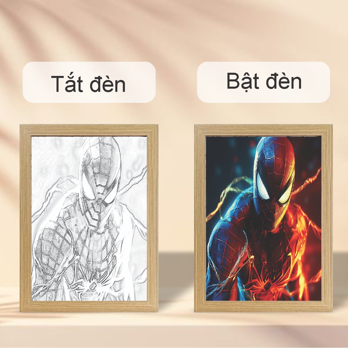 Tranh Đèn Led Tráng Gương 3D Đổi Màu 3 Chế Độ Siêu Anh Hùng Spider-man