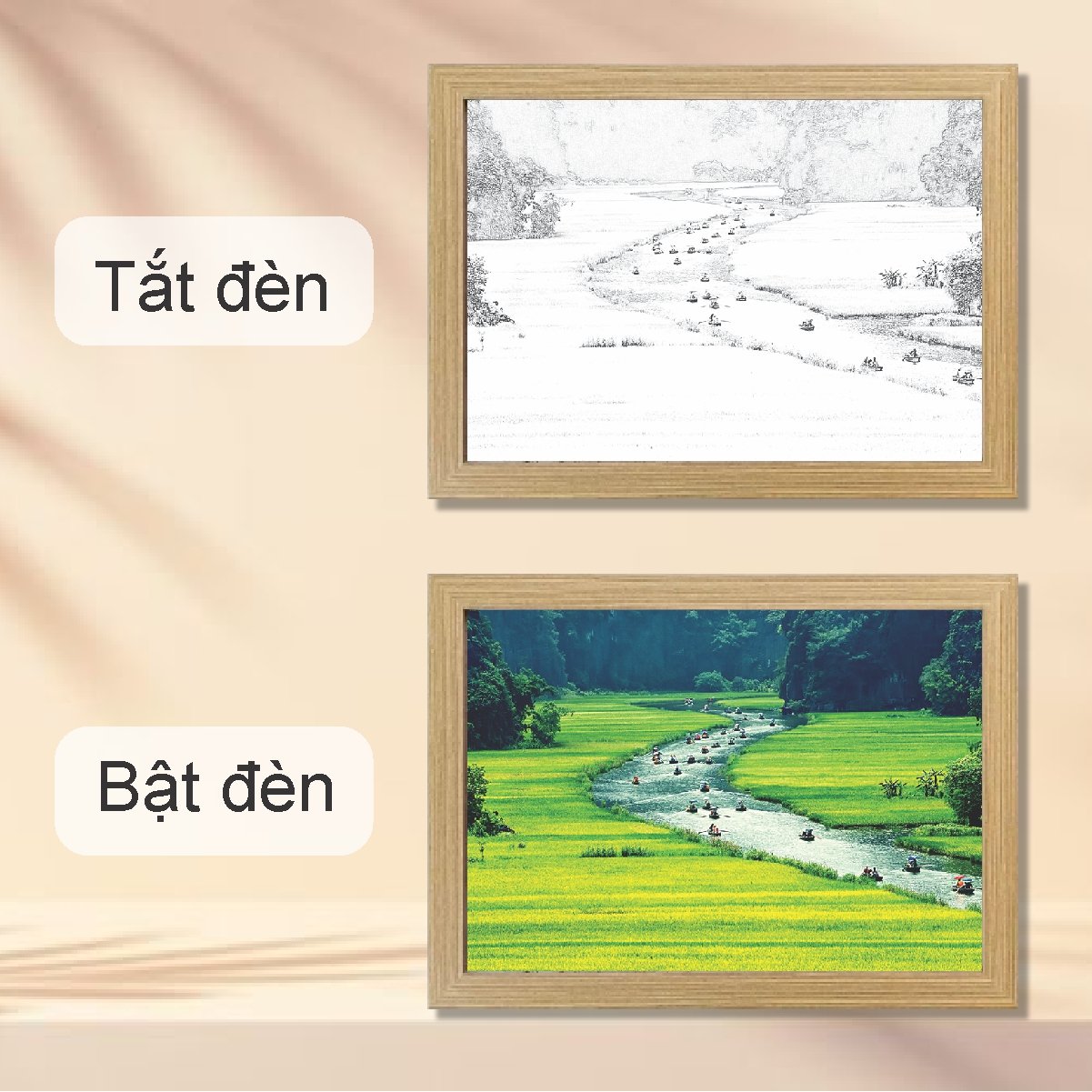 Tranh Đèn Led Tráng Gương 3D Đổi Màu 3 Chế Độ Thiên Nhiên Tươi Đẹp