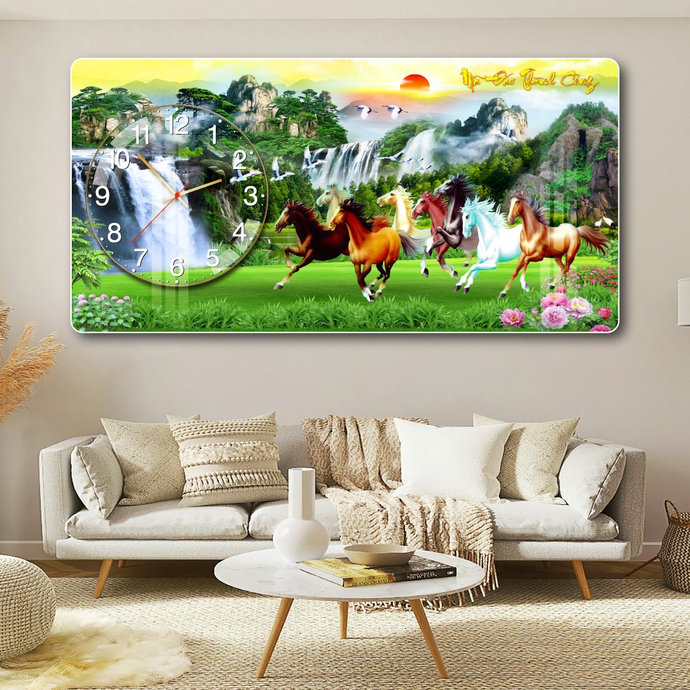 Tranh Đồng Hồ Nổi 3D Mã Đáo Thành Công Đại Cát Đại Lợi