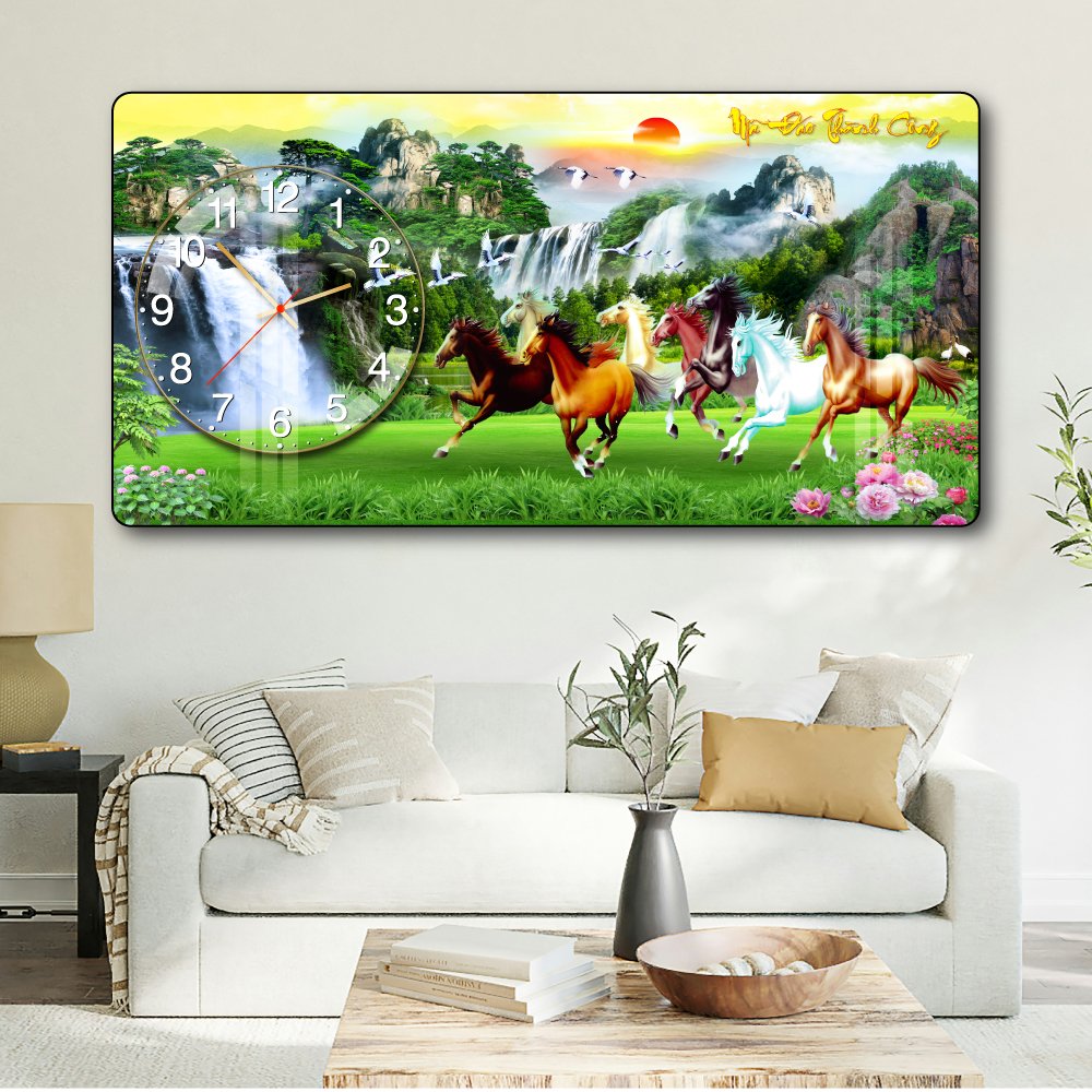Tranh Đồng Hồ Nổi 3D Mã Đáo Thành Công Đại Cát Đại Lợi