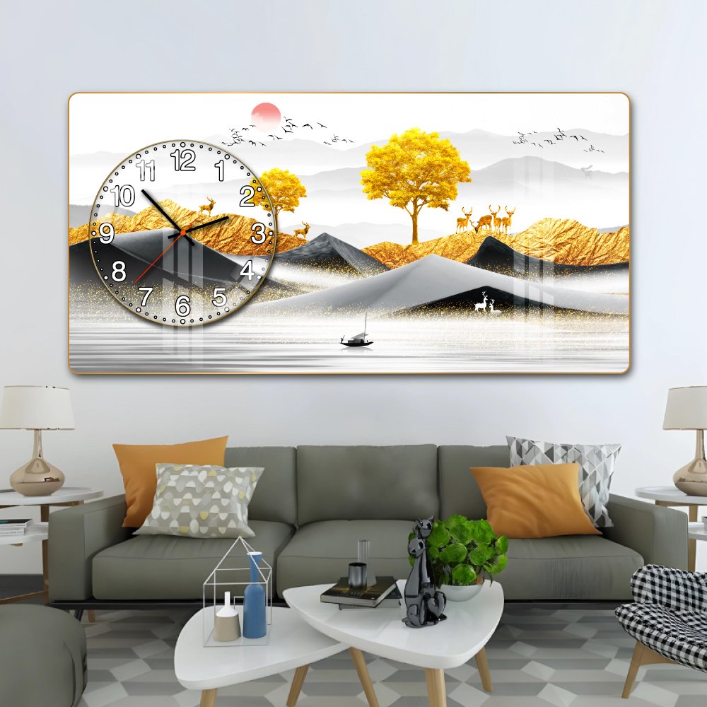 Tranh Đồng Hồ Nổi 3D Phong Cảnh Núi Non Trùng Điệp