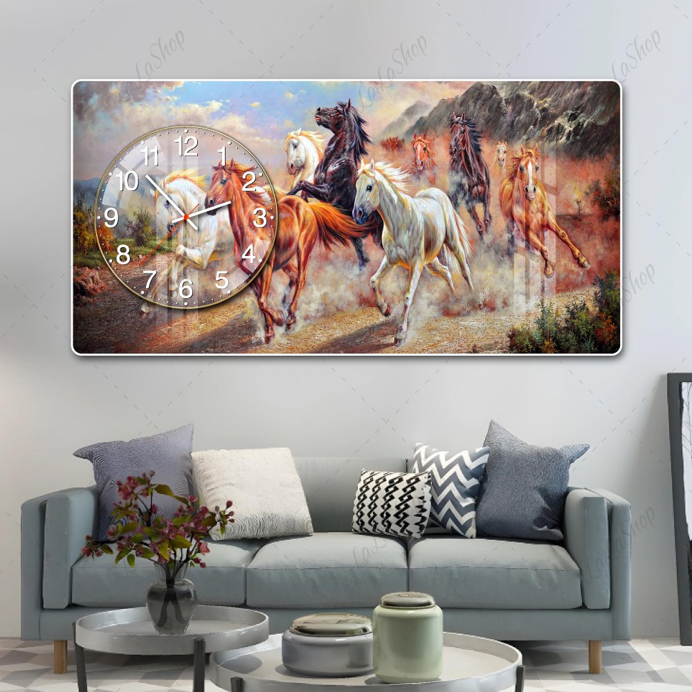 Tranh Đồng Hồ Nổi 3D Đàn Ngựa Phi Nước Đại