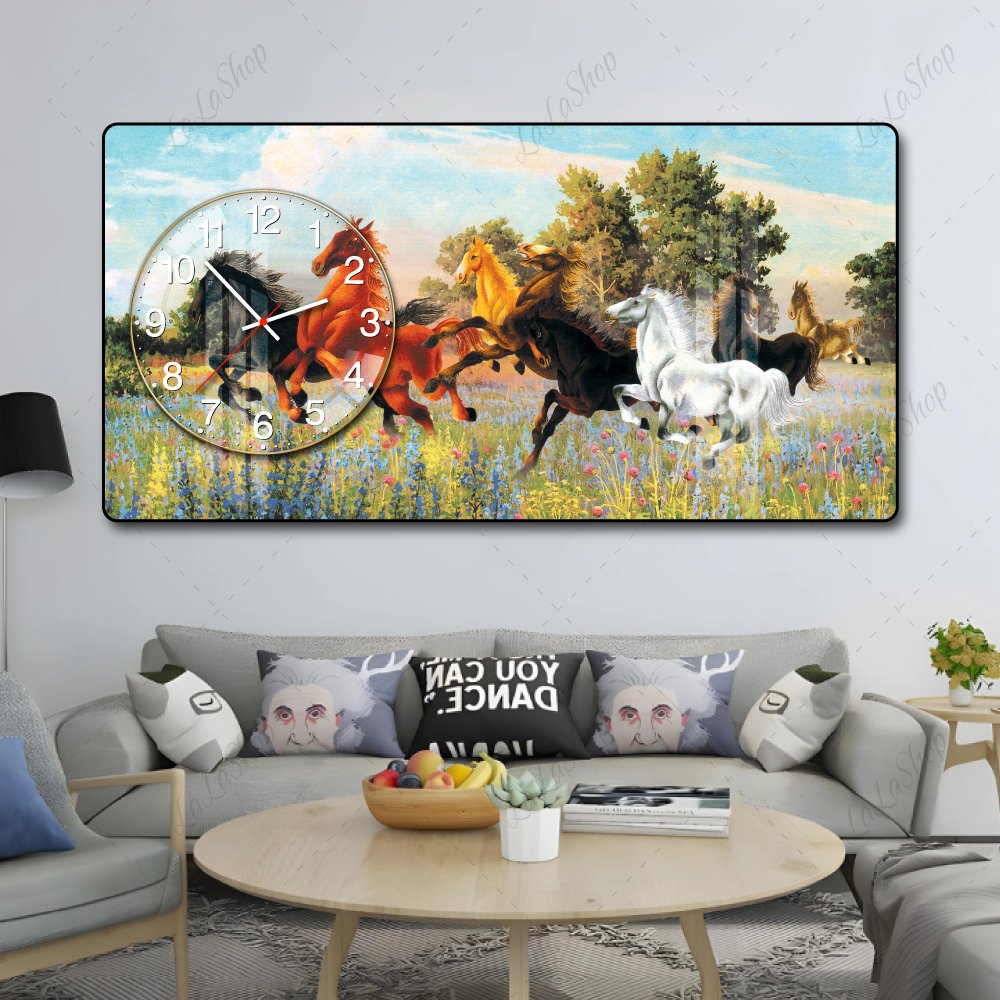 Tranh Đồng Hồ Nổi 3D Mã Đáo Thành Công Và Cánh Đồng Hoa