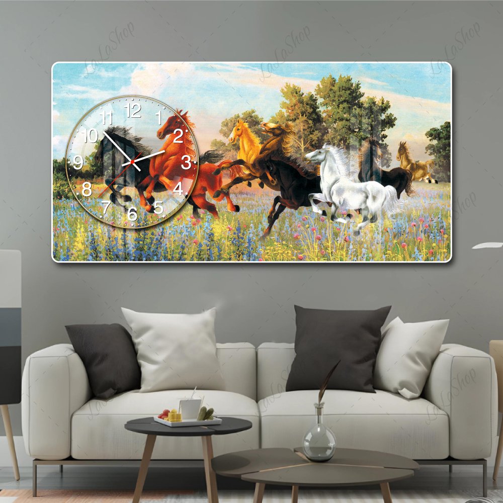 Tranh Đồng Hồ Nổi 3D Mã Đáo Thành Công Và Cánh Đồng Hoa