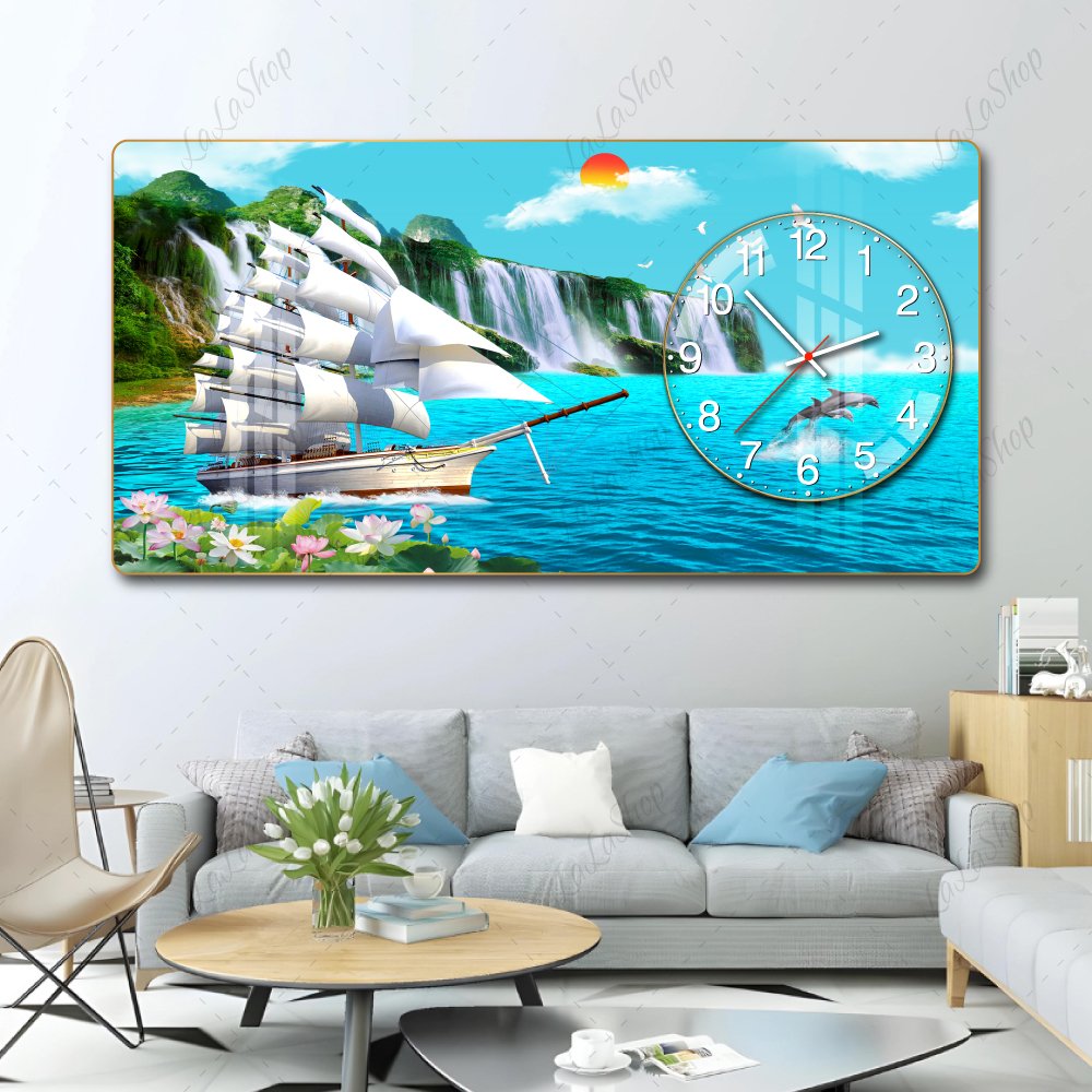 Tranh Đồng Hồ Nổi 3D Mã Đáo Thành Công Và Thác Nước Hùng Vĩ