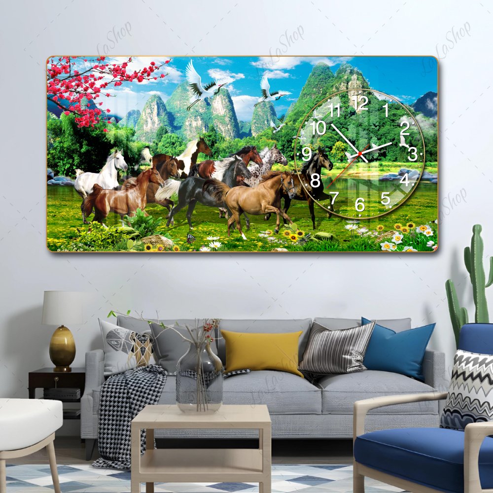 Tranh Đồng Hồ Nổi 3D Mã Đáo Thành Công Và Thiên Nhiên Hùng Vĩ