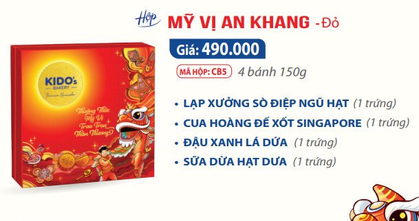 Hộp 4 B&aacute;nh Trung Thu Kido Mỹ Vị An Khang Đỏ (CB5)