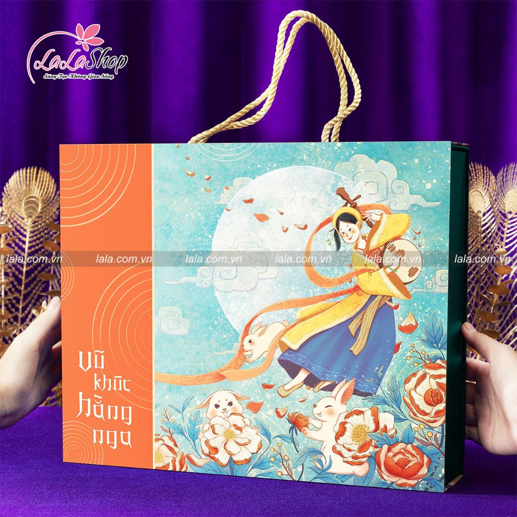 Hộp 4 B&aacute;nh Trung Thu K&egrave;m Tr&agrave; 15g Vũ Kh&uacute;c Hằng Nga