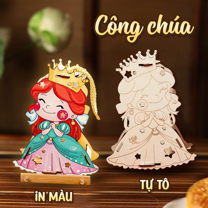 Lồng Đèn Trung Thu Bằng Gỗ Công Chúa Tóc Đỏ Xinh Xắn