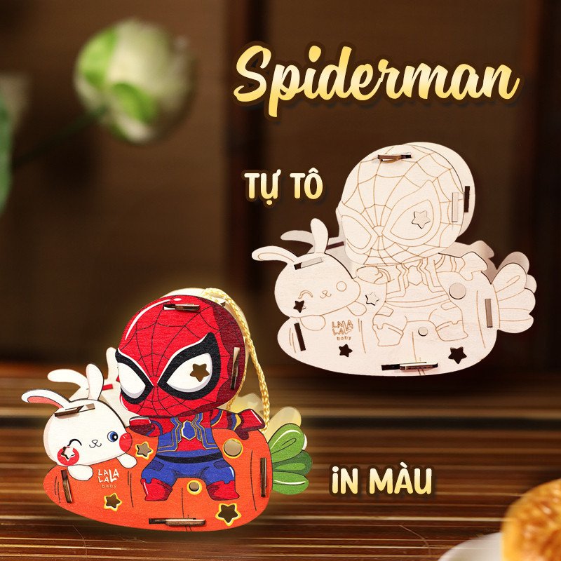 Lồng Đèn Trung Thu Bằng Gỗ Người Nhện Và Thỏ Ngọc Dễ Thương