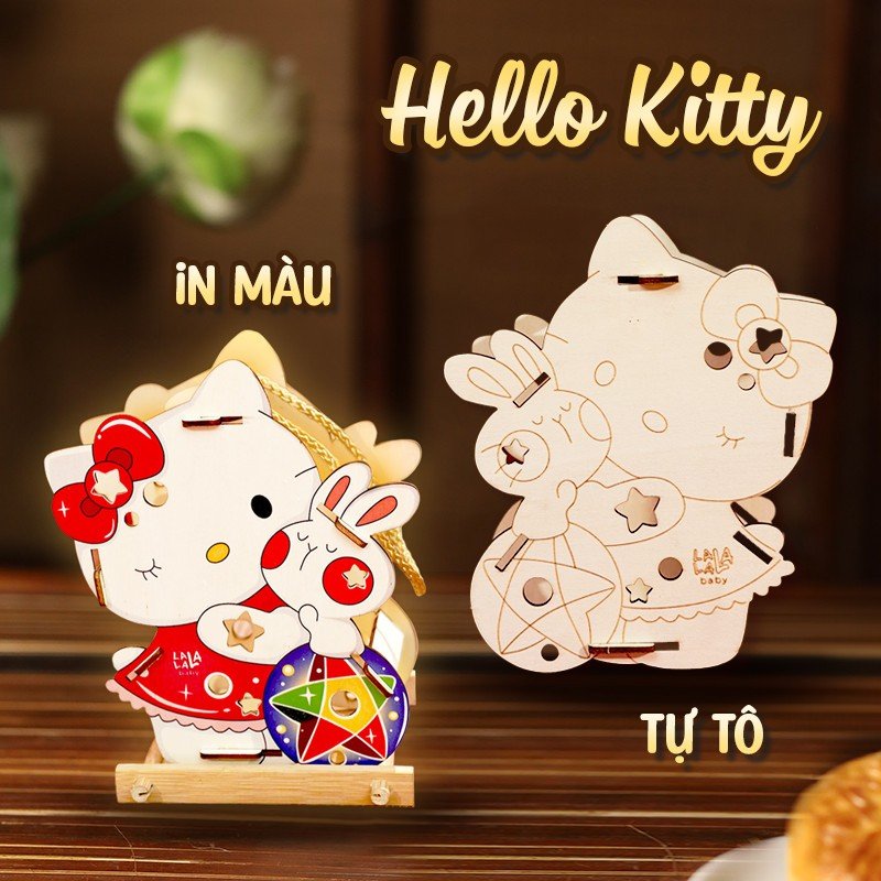 Lồng Đèn Trung Thu Bằng Gỗ Mèo Kitty Và Thỏ Ngọc Rước Đèn Đón Trăng