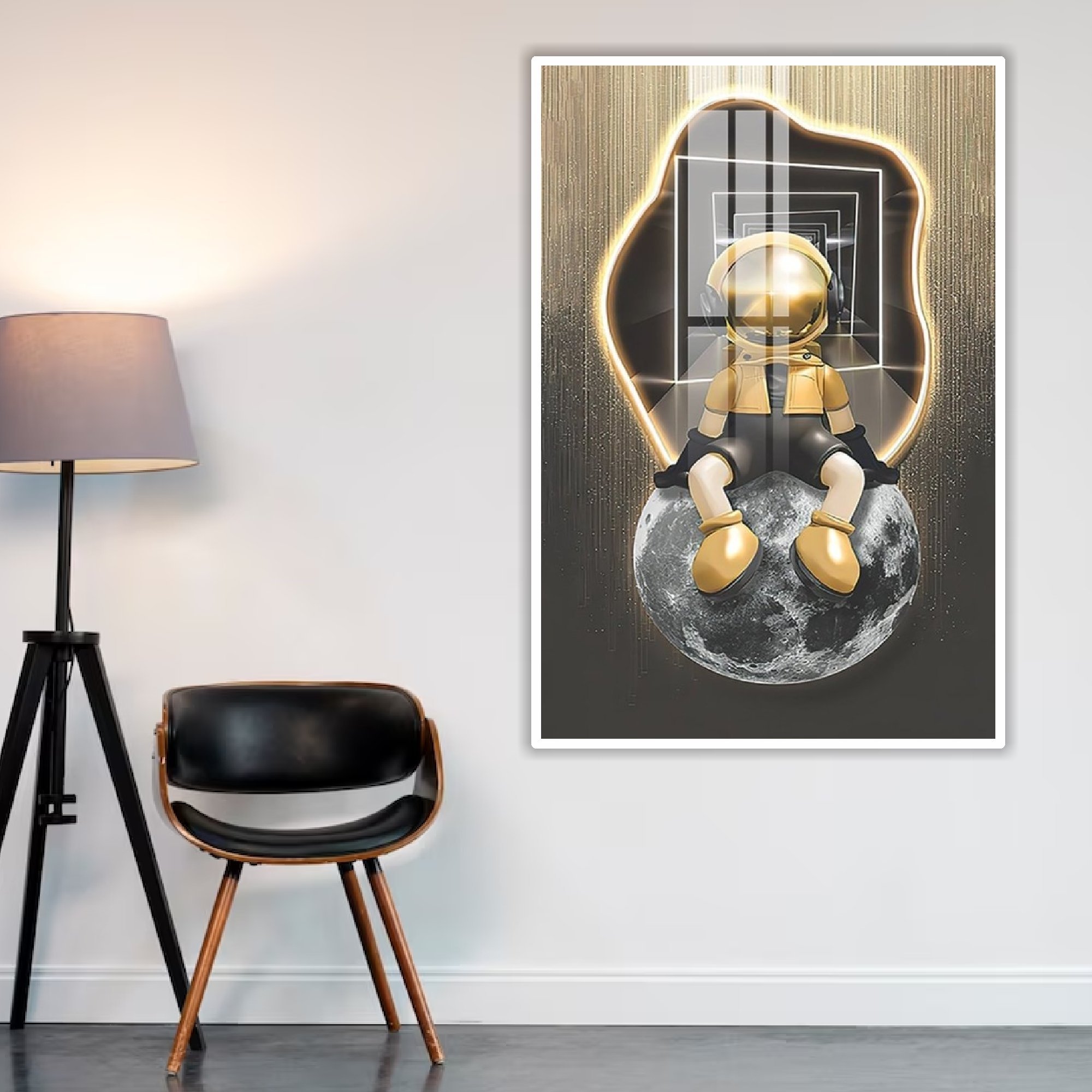 Tranh Treo Tường Phi Hành Gia Ngồi Trên Mặt Trăng