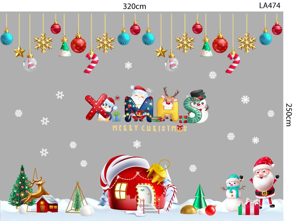 Combo Decal Trang Trí Noel Merry Chistmas Ông Già Noel Và Ngôi Nhà Tuyết Ấm Áp
