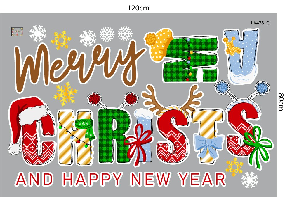 Combo Decal Trang Trí Noel Merry Chistmas Gấu Trắng Và Những Người Bạn Phát Quà